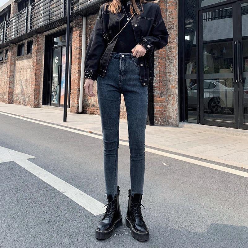 Women's Black High-Waist Slim Fit Elastic Pencil Jeans - 2022 Spring Collection