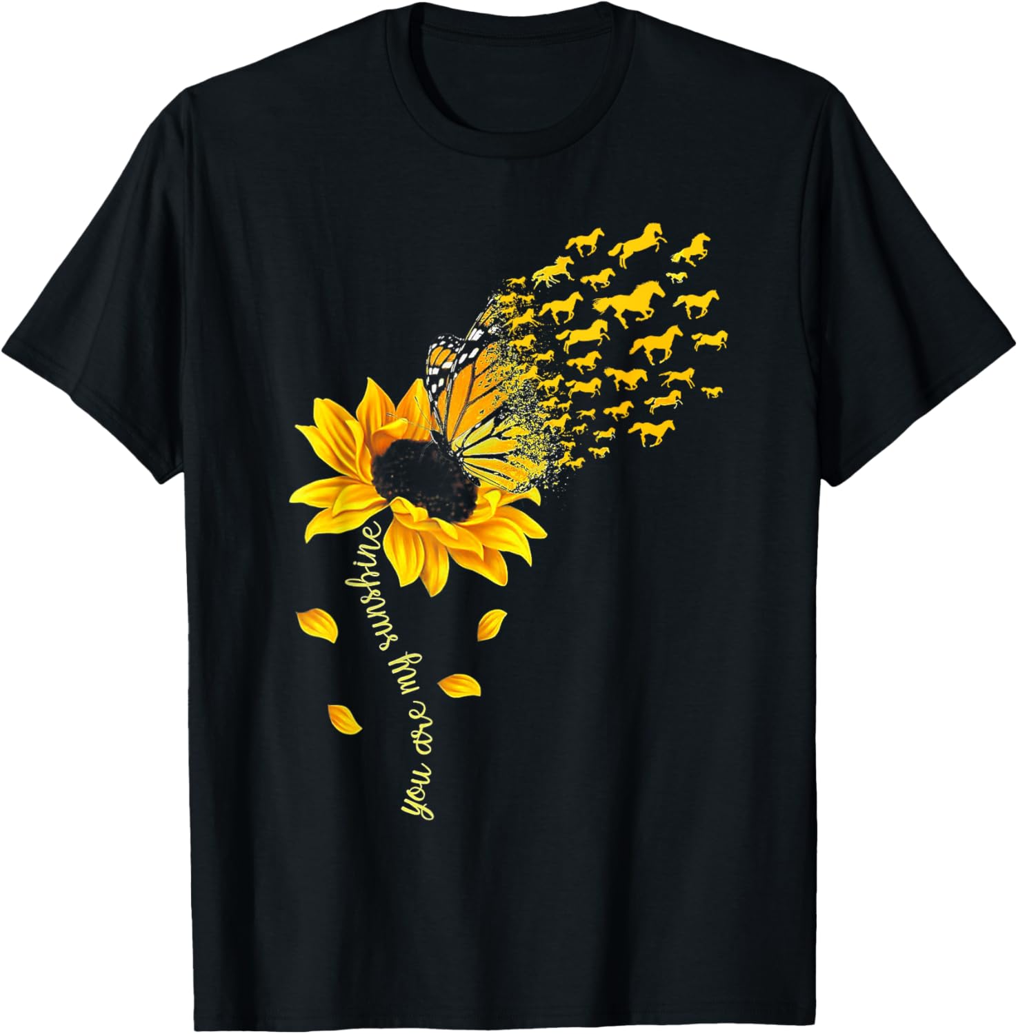 

Sunflower Butterfly Horse Silhouette You Are My Sunshine Graphic Tee Casual Cotton T-Shirt 4XL