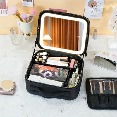 Trousse de Maquillage de Voyage Éclairée par LED Avec Miroir Organisateur de Maquillage Imperméable Portable Étui Cosmétique, Cadeau d'Anniversaire Pour Filles Femmes