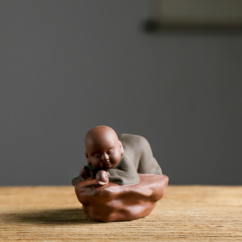 Ceramic Small Monk Car Decorations, Chinese Zen Purple Clay Sand, Lovely Tea Pet, Fengshui Zen Buddha Meditation