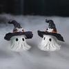 Haunted Resin Ghost Figurines - Halloween Witch Hat Decor with Mini Pumpkins for Party Tabletop Scenes