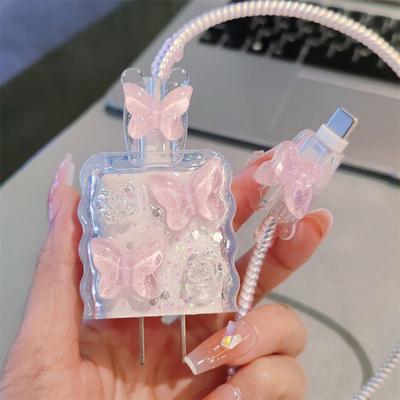 Yousheng Etui ochronne na adapter USB-C 20W do iPhone'a, kabel ładujący, kreskówkowy motyl 3D, osłona ochronna na ładowarkę, kabel do ładowania
