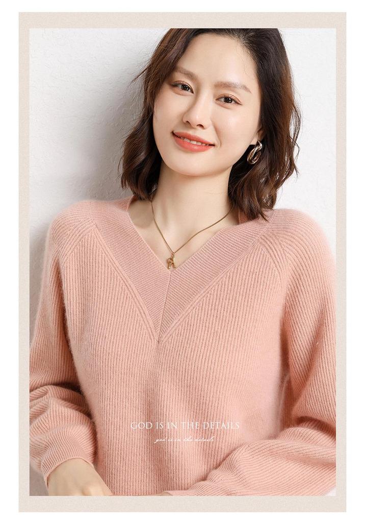 2024 Autumn/Winter Women's V-neck Cashmere Sweater - Long Sleeve, Thickened, Loose Knit Pullover