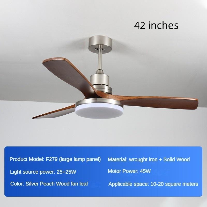 45W Household Intelligent Variable Frequency Living Room Electric Fan Light Solid Wood Retro Restaurant Fan Light Full Spect