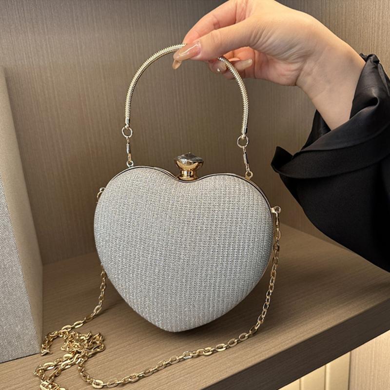 Evening Clutch Bag Women Bag Shiny Handbag Heart Shape Metal Clutches Bag Fashi Chain Shoulder Crossbody Bag Luxury Lady Purse