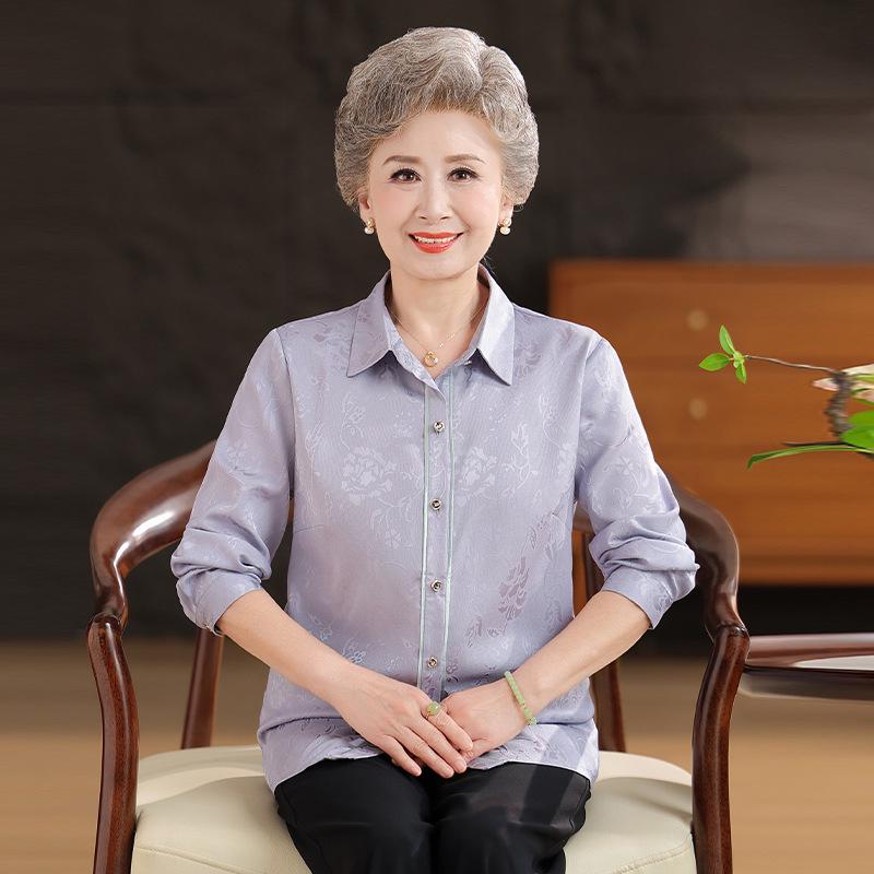

Grandma s Silk Long Sleeve Summer Shirt for Women – Loose Fit, Spring Style for Middle-aged and Elderly 2XL (110-120 jin) сірий колір