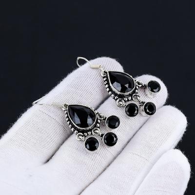 Black Spinel Earrings, Gemstone Earring, Antique Black Spinel Gemstone Silver Earring, 925 Solid Silver Gemstone Jewelry, Gemstone Earring For Her