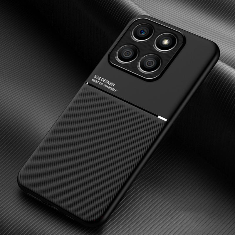 

For Honor X8b 4G Case PU Leather Lines Imprinted Anti-Slip Back Cover Black