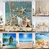 3D Printing Sea View Beach Shell Sea Surf Shower Curtains  Bathroom Curtain Waterproof Polyester Cloth With Hook Bath Home Decor