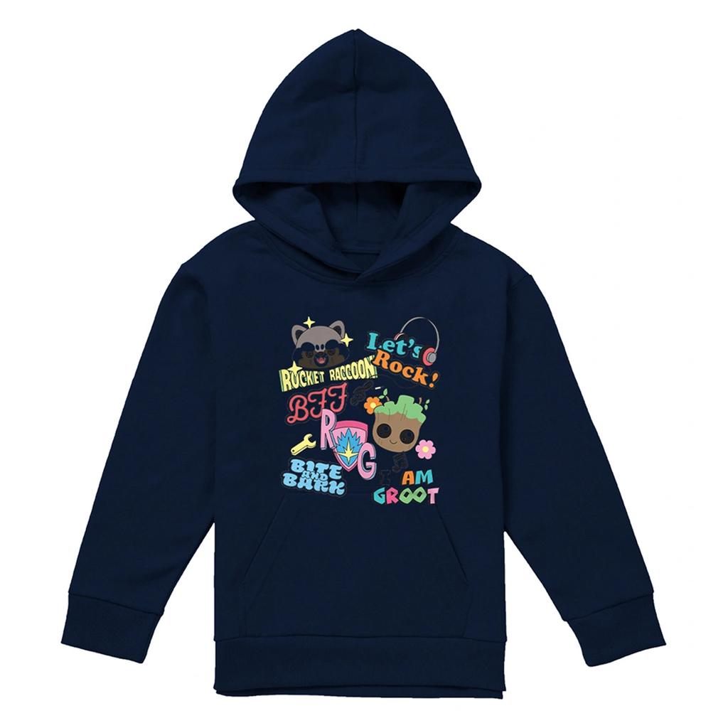 Guardians Of The Galaxy Childrens/Kids Rocket & Groot Stickers Pull Over Hoodie