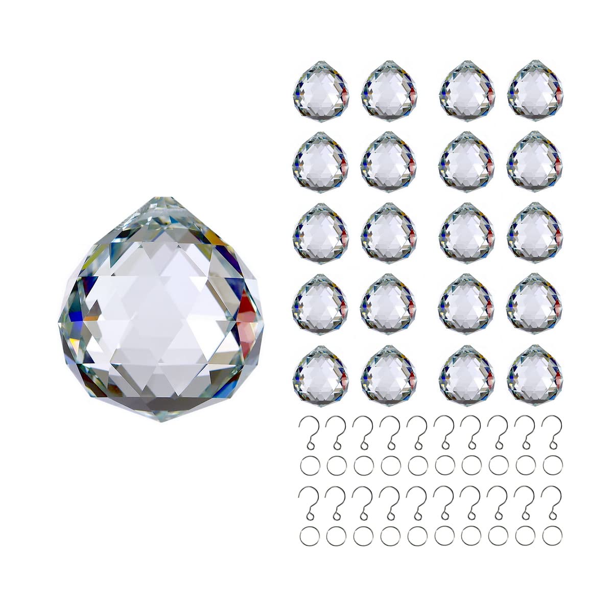 

GOLDENHAITAI 20 Crystal Ball Prism Suncatchers, 30mm Hanging Crystal Pendants for Window Decorations, Clear