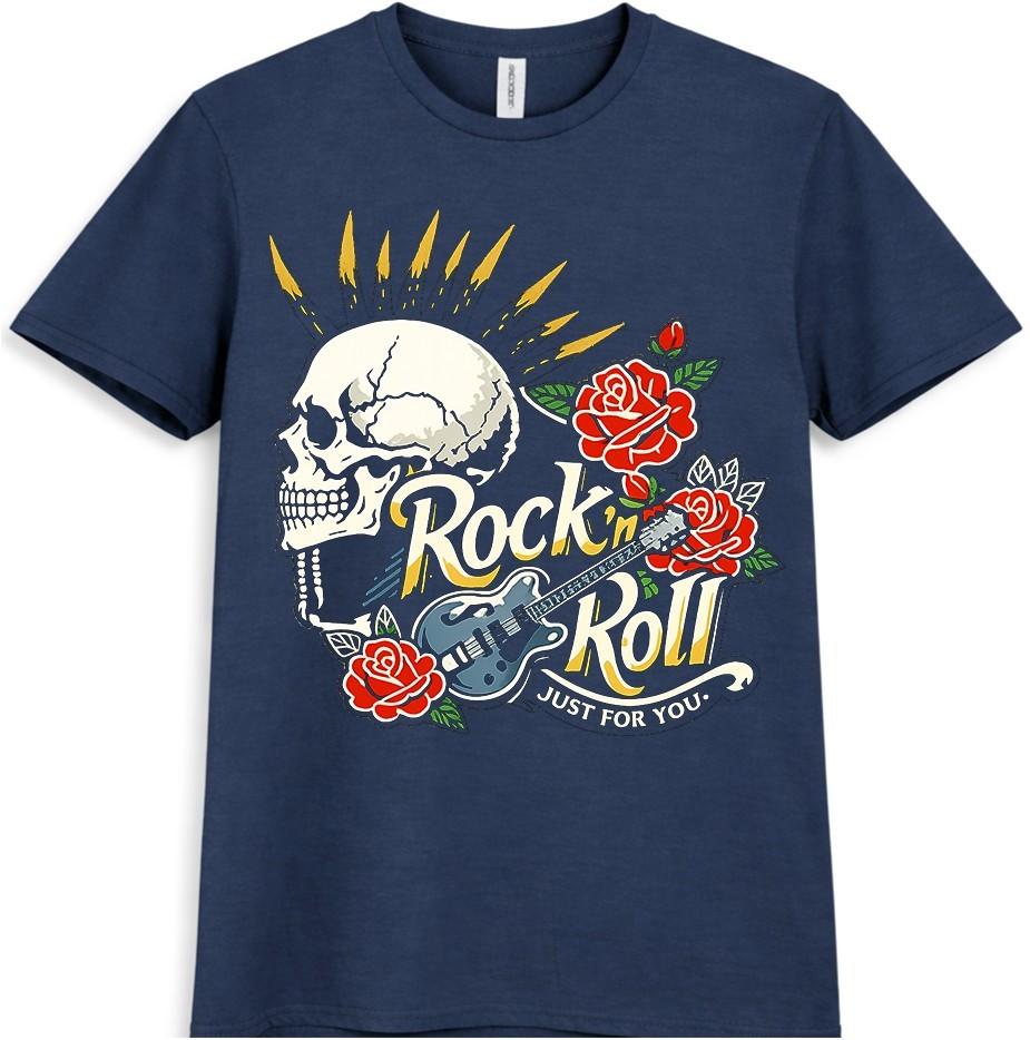 Rock N Roll Skull T Shirt Guitar Roses Vintage Music Graphic Tee Unisexs Unisexs