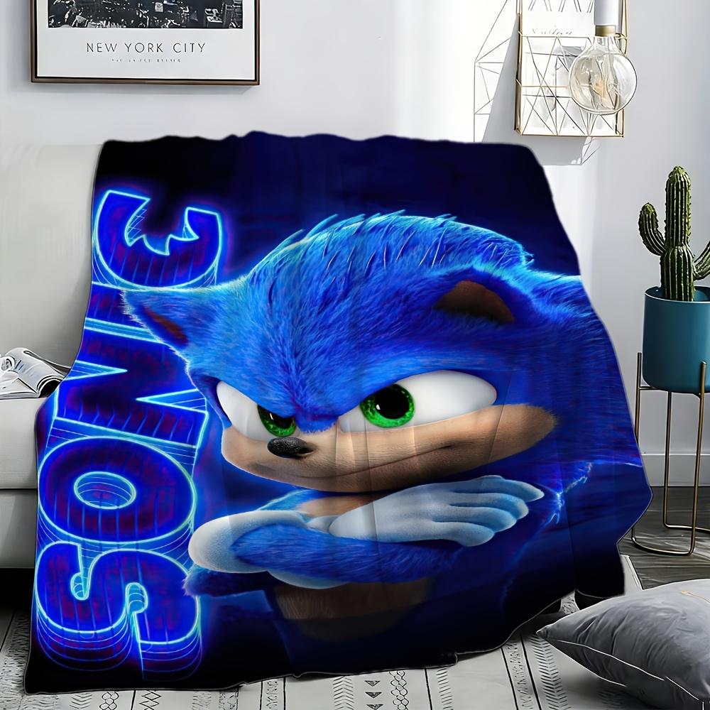 1pc, 2D Flat Design S-Sonic Flannel Throw Blanket, Machine Washable - Two Sizes Available 75*100/100*150cm, Ideal for Sports Enthusiasts, Ho