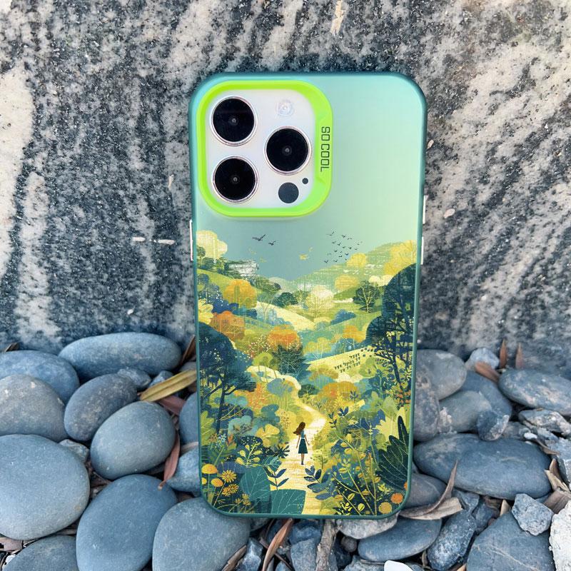 Spring Scenery in Field Phone Case For iPhone 14 12 11 13 Pro Max 13 Mini 15 Pro Max Plus Shockproof Laser Back Cover Funda Case