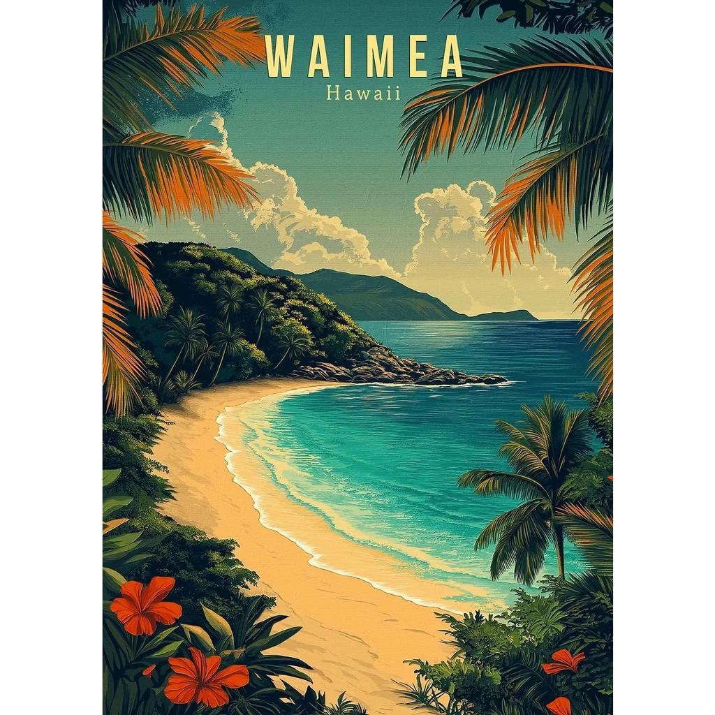 Hawaii Travel Posters Oahu Waikiki Sunset Vintage Tropical Prints Beach Ocean Canvas Painting Wall Art Pictures Home Room Decor