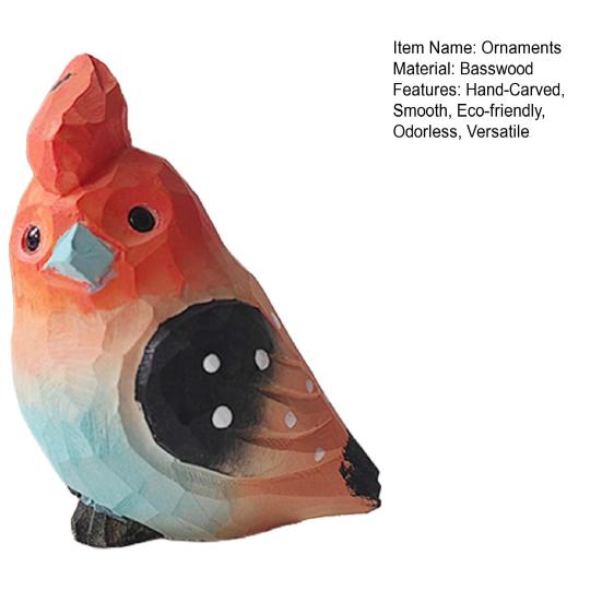 Hand-Carved Bird Sculpture Solid Wood Ornaments Miniature Desk Decor for Home Study Office Room Cute Gift for Bird Lovers
