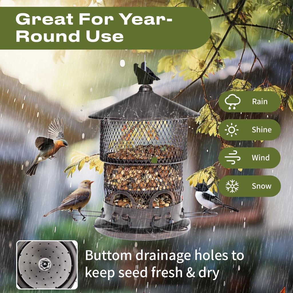 Bird Feeder for Outdoors Hanging, Wild Bird Feeders with Metal Mesh, Squirrel Proof Birdfeeder,4.3lb Retractable Seed Feeder,6 Perches for Bluebird,