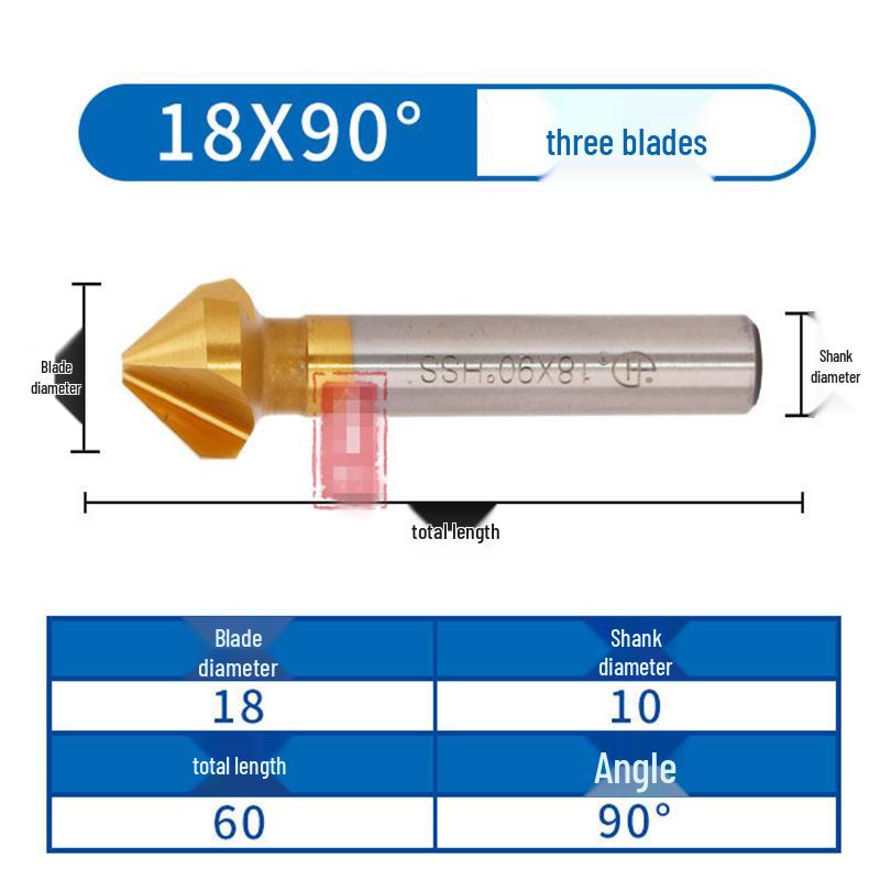 90° Titanium-Coated Chamfering Tool, Single/Three-Flute, 45° Countersink and Deburrer for Stainless Steel.