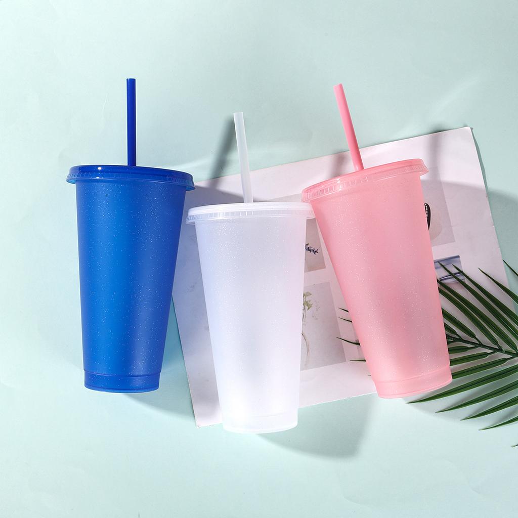 Water bottlePP temperature-sensing glitter color-changing cup large capacity 710ml single-layer plastic cup summer portable straw cup
