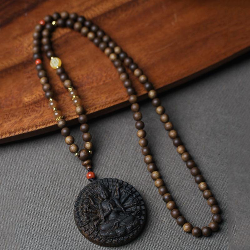 Phu Son Red Soil Agarwood Bracelet: Vietnamese Ethnic Style Rosary Hand String 0.8"
