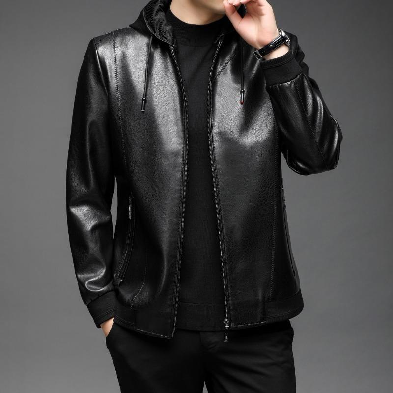 

Новая осенняя одежда для молодежи и людей среднего возраста, мужские кожаные куртки с капюшоном из натуральной кожи, деловые повседневные модные мужские куртки из овчины 190