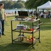 Carro para Parrilla Exterior, Mesa de Parrilla de Acero Inoxidable de 800 x 610 mm, Mesa de Cocina para Exteriores con 4 Ruedas y Asa Lateral, Dos Estantes de Malla, Barbacoa