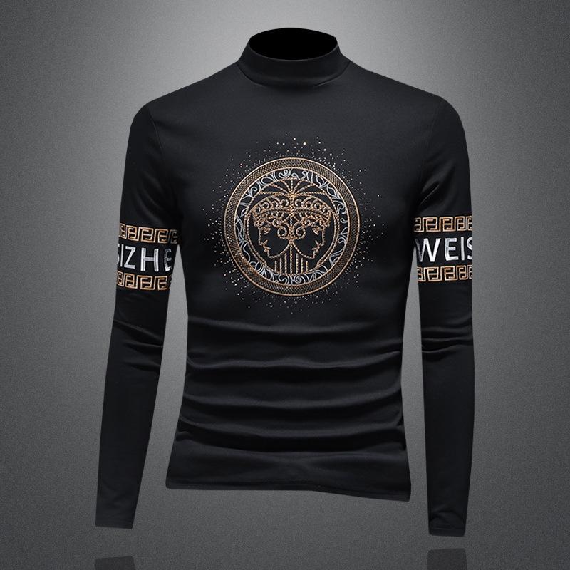 

Men s Thickened Velvet Long-sleeve Half-high Collar T-shirt - Trendy Autumn Base Layer XXXL чорний