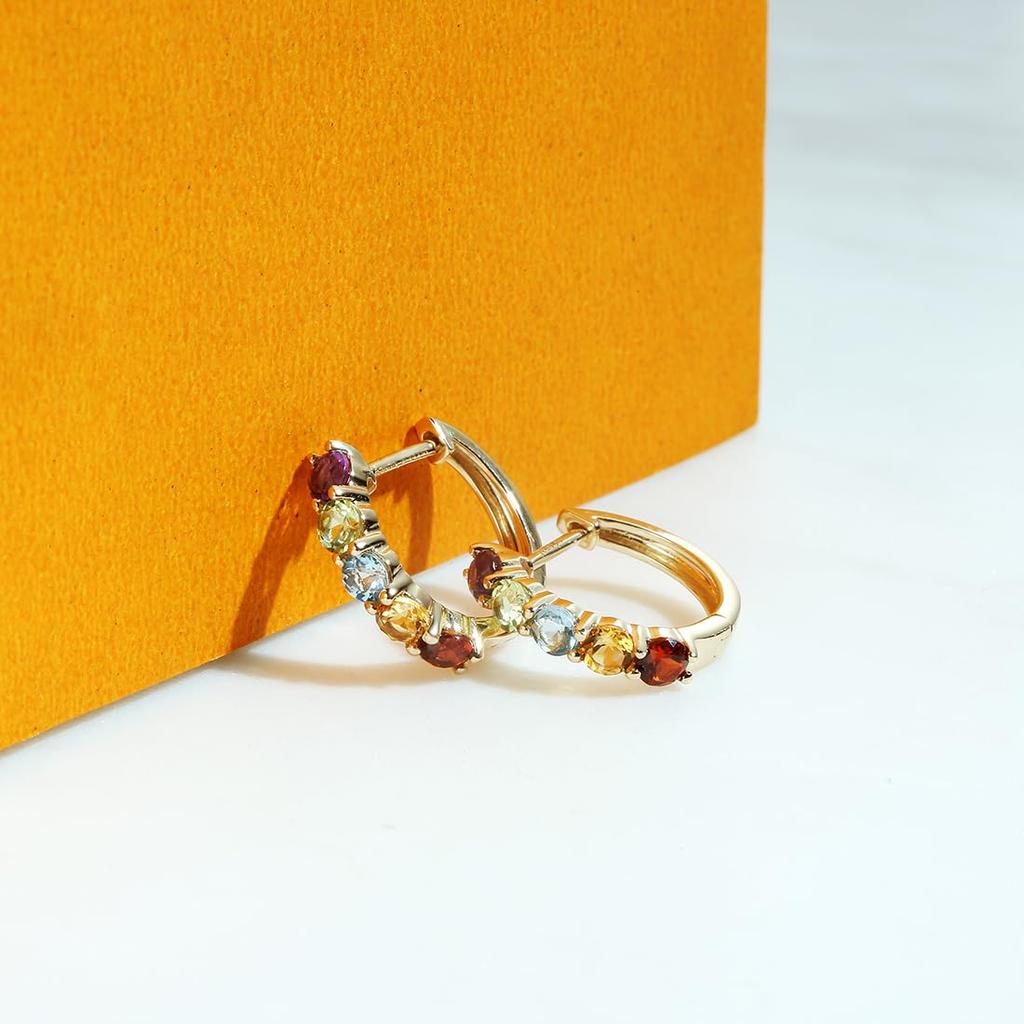 FANCIME 14K Gold Hoop Earrings with Natural and Perfect for both Perfect for and Gift wrapping Women's Garnet, Amethyst, Peridot, Citrine, Topaz.