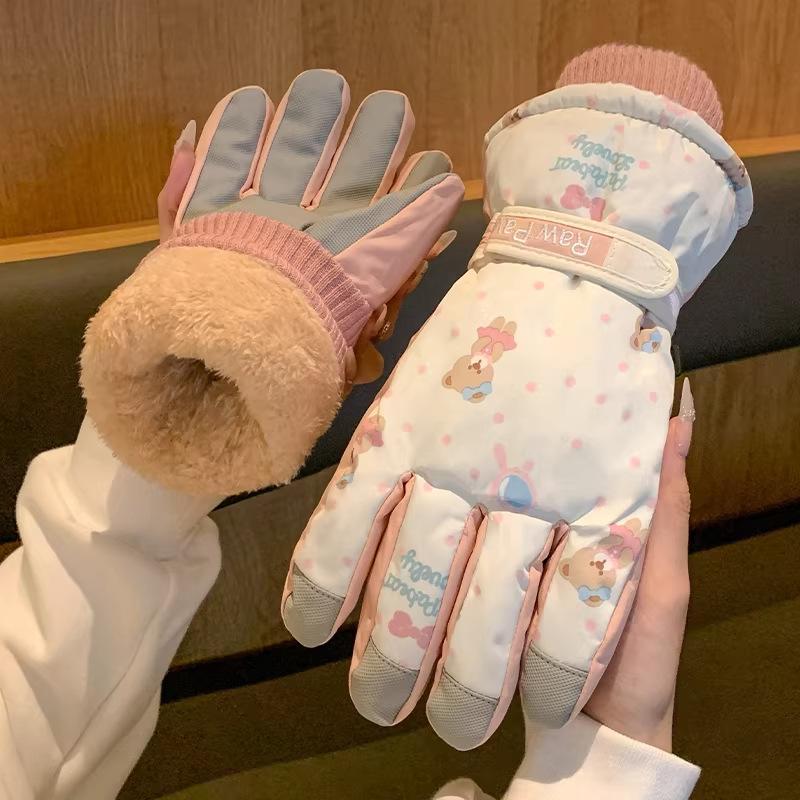 2026 Gloves Skiing Waterproof and Warm, Piled and Thickened Cycling Windproof and Cold-proof, Cute Fingers for Men and Women