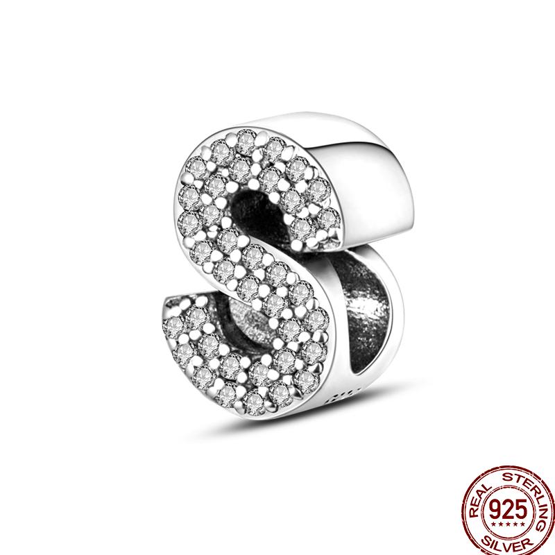 Copper 26 Letter Copper Series Shiny Zircon Lucky Letter Beads Charm Suitable Fit 3Mm Original Bracelet