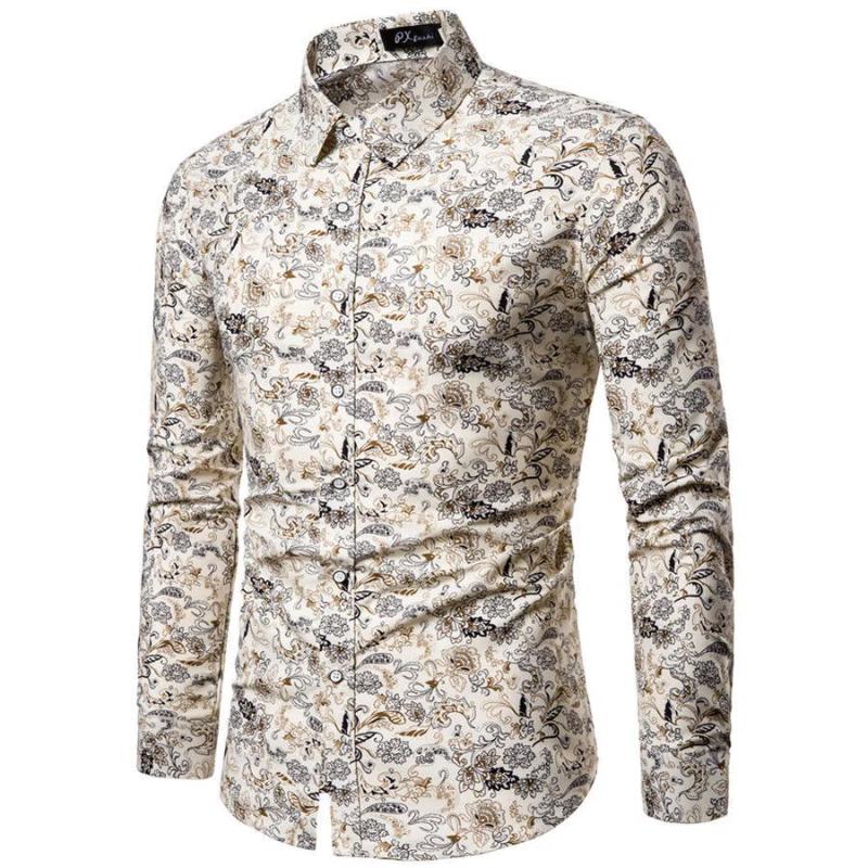 Spring Autumn New Printed Blouse Men's Clothing Floral KPOP Fashion Style Cardigan Harajuku Loose Polo Neck Long Sleeve Shirts