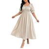 Big Size Square-necked Dress - Gentle Style Long-sleeved Short Dress with Puff Sleeves, Waist-hugging Design for Slimming Effect, Mid-length Dress