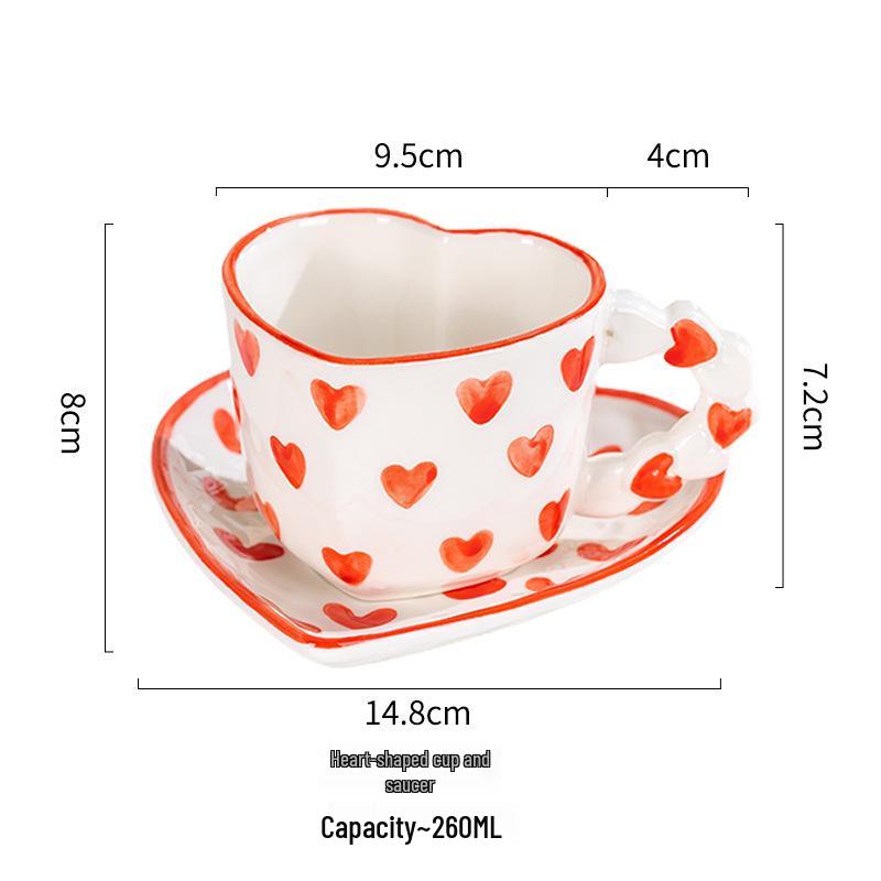 Tazza da Caffè in Ceramica con Piattino - Design Rosa Love Dipinto a Mano