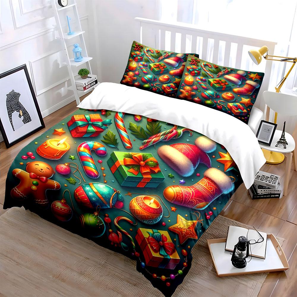 Festive Christmas Decor Set Bedding Duvet Cover Set Duvet Cover Pillowcases  (1*Duvet Cover 2*Pillowcases, Without Duvet Insert)