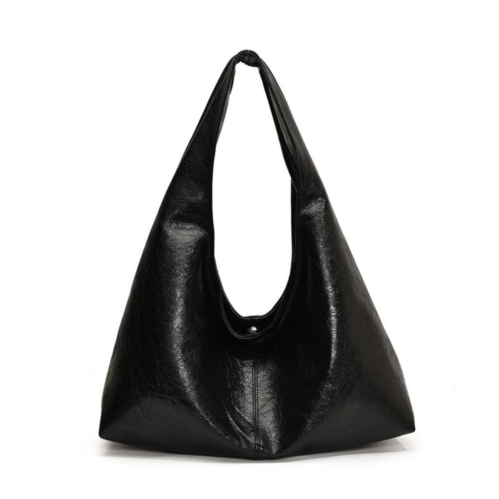 Solid Color Retro PU Tote Bag Tote Bag Underarm Packs Sweet Large Capacity Handbag  Office Worker