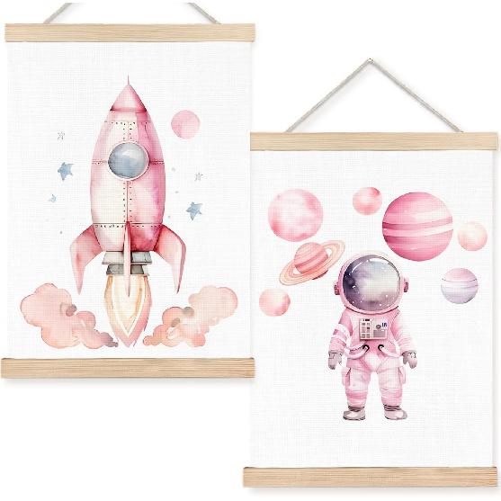 FDHSPAAM Space Rocket Kids Wall Art Decor, Space Nursery Decor, Fantasy Blue Spaceship Planet Star Wall Art Posters for Nursery Home Kids Boys
