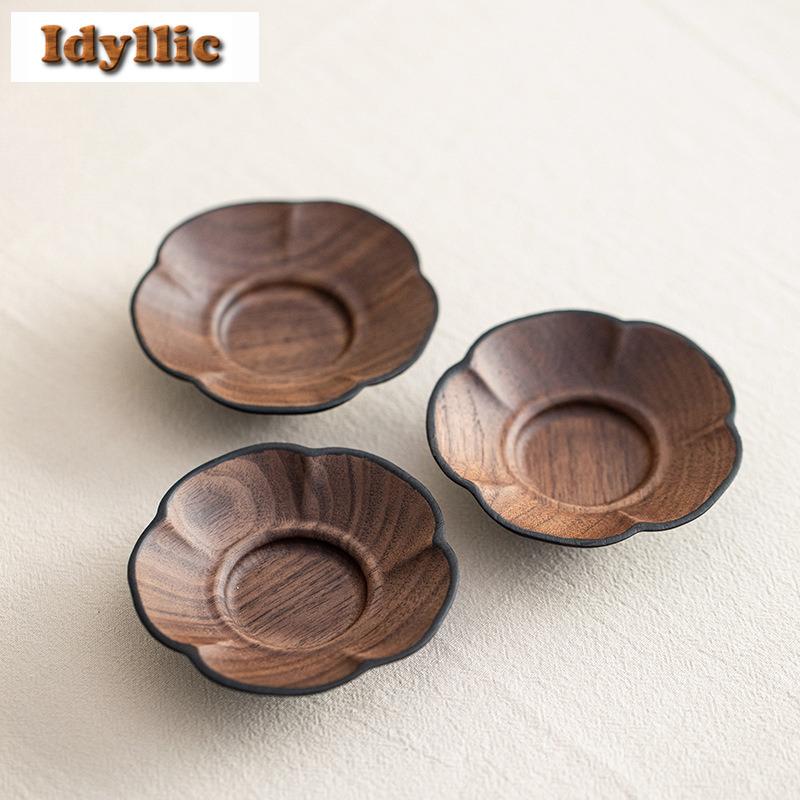 2pc/lot Walnut Solid Wood Coasters Antique Hot Pad For Coffee Cups Saucer Anti-scald Placemats Teacup Base Teaset Accessories