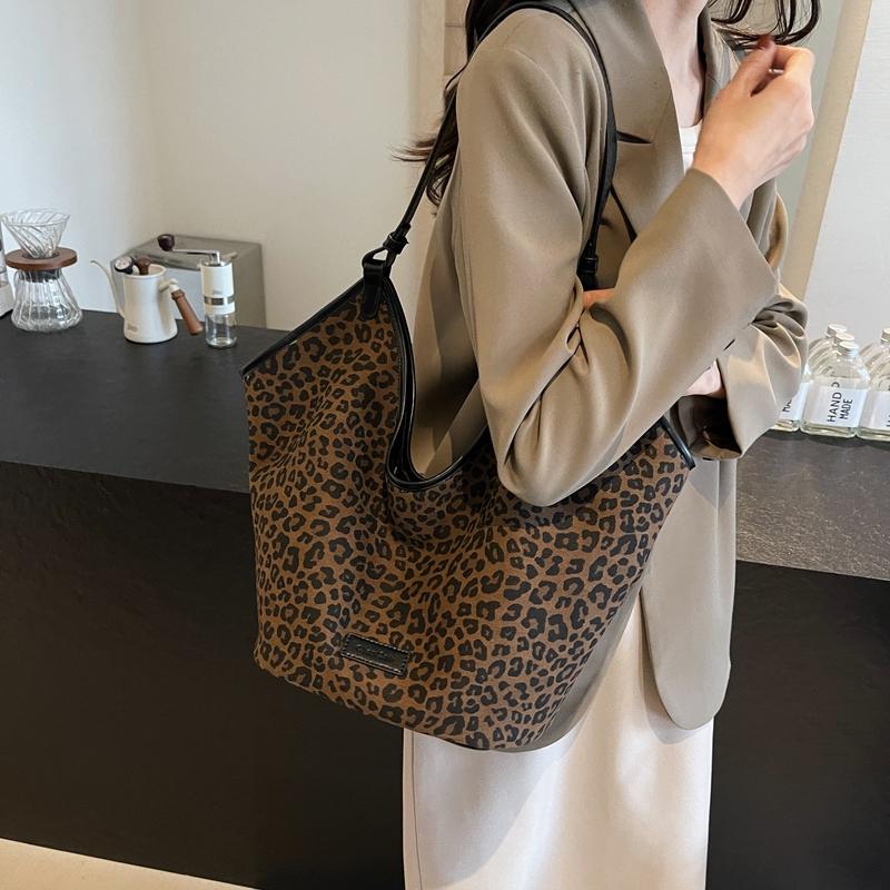 Leopard Print Large Capacity Tote Bag Women Crossbody Bag Commuter Shoulder Bag