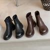 Leather short boots thick-soled round-headed retro Martin boots women's 2025 autumn and winter velvet new British foreign fashion women's boots