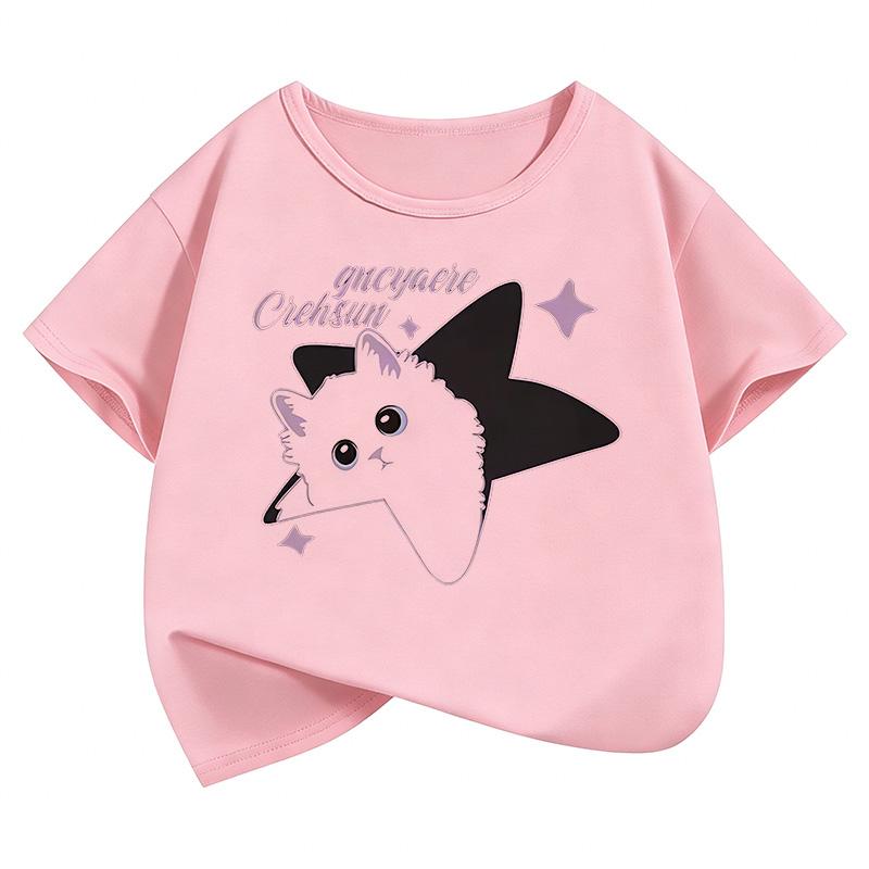 Cute Cat Graphic Kids Tshirts Summer Short Sleeve Tees Cartoon Animal Boys Girls Clothes Kawaii Kitten Tops Y2K Children Tshirt