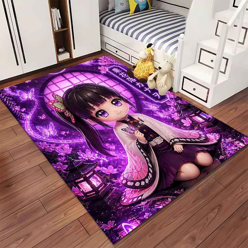 Chibi Girl with Purple Butterflies Suitable As a Non-slip Mat for the Living Room or Bedroom Sofa