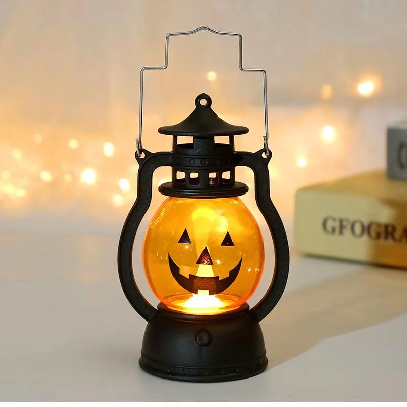 1-10PCS Halloween Ghost Face Pumpkin Lamp LED Ghost Lamp Candle Light Retro Small Oil Lamp Halloween Party Home Horror Props