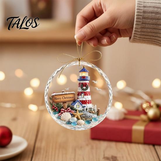 Handcrafted Style Ornament Christmas Acrylic Hanging Pendant for Holiday Tree Decoration, 2D Flat Ocean Theme Decorative Accessory Home Party