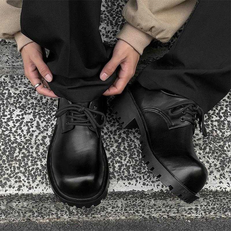 New Big Head Derby Shoes Men's Thick-soled Heightened British Low-top Casual Leather Shoes 8175-J