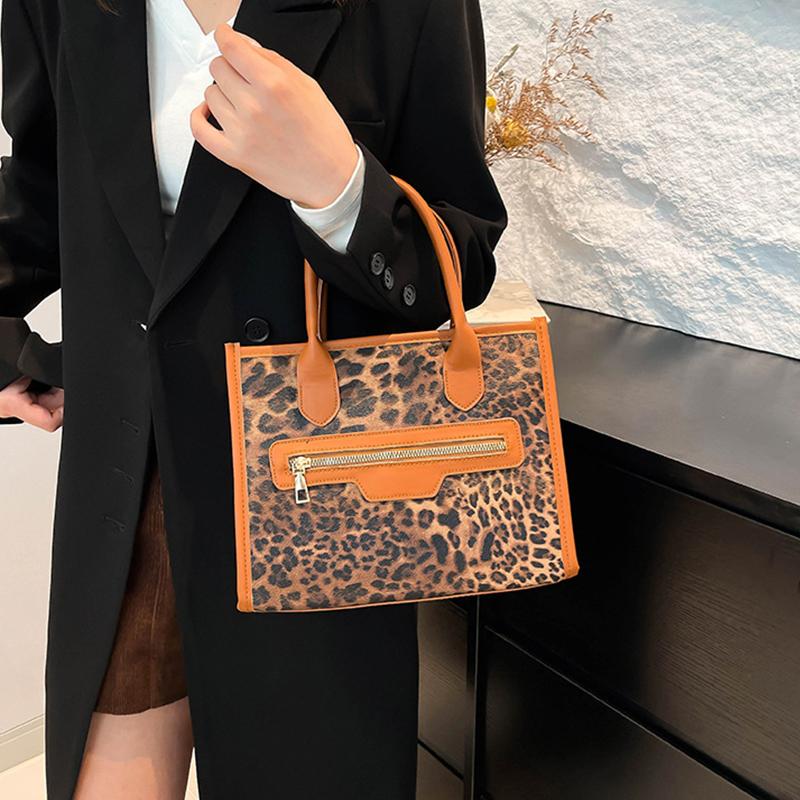 Women's Leopard Print PU Leather Shoulder Bags Casual Handbag Top Handle Purse for Shopping and Travel Commuter Bag