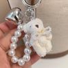 Fashion Sweet Fluffy Plush Bear Keychain Bag Accessories Heart Keyring Pearl Bowknot Doll Pendant Couples Keychain Gifts