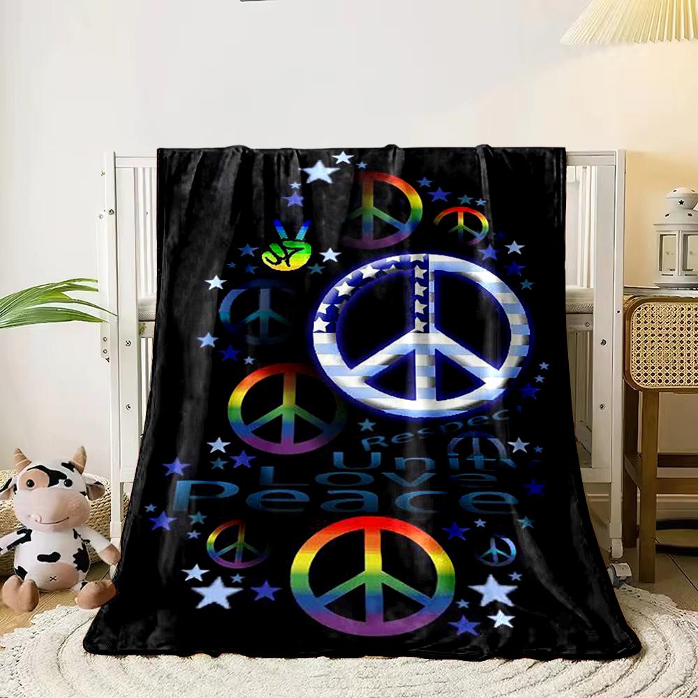 Peace Sign and Star Pattern Blanket, Flannel blanket for bedroom, living room, sofa, and nap sofas.