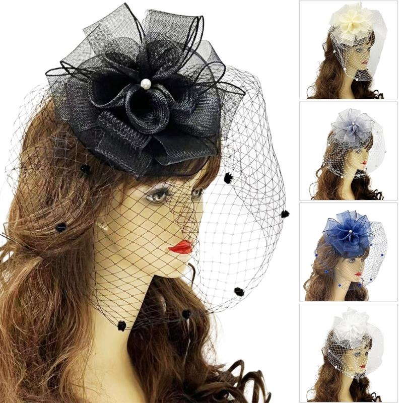 Elegant Black Fascinator Hat With Net Flower and Hair Clip Headpieces Unique Hair Accessories for Women Girls