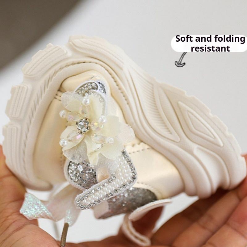 Girls' Fashionable Casual Shoes Children's Stylish Sports Shoes Rhinestone Sequined Dad Shoes Girls' Princess Shoes