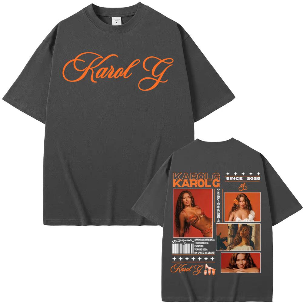 Karol G Tropicoqueta 2025 Summer New Album Merch 100 Cotton Printing TShirt Women High Street Hip Hop Vintage Casual Tops Y2K